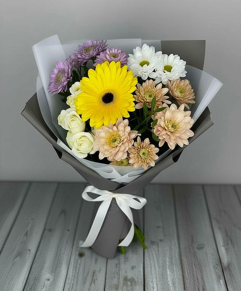 Букет цветов из: Розы, Герберы и Хризантемы в Базарный Карабулак