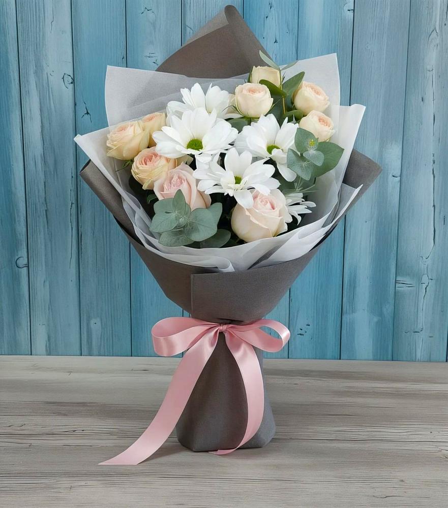 Букет цветов из: Хризантемы и Розы в Базарный Карабулак