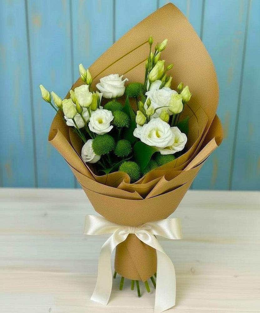 Букет цветов из: Хризантемы и Лизиантусы в Базарный Карабулак