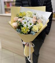 Букет цветов из:  Альстромерии, Розы и Хризантемы в Базарный Карабулак